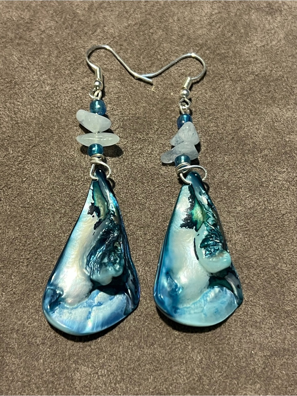 Blue Teardrop Resin & Bead Dangle Earrings - Unbranded beachy